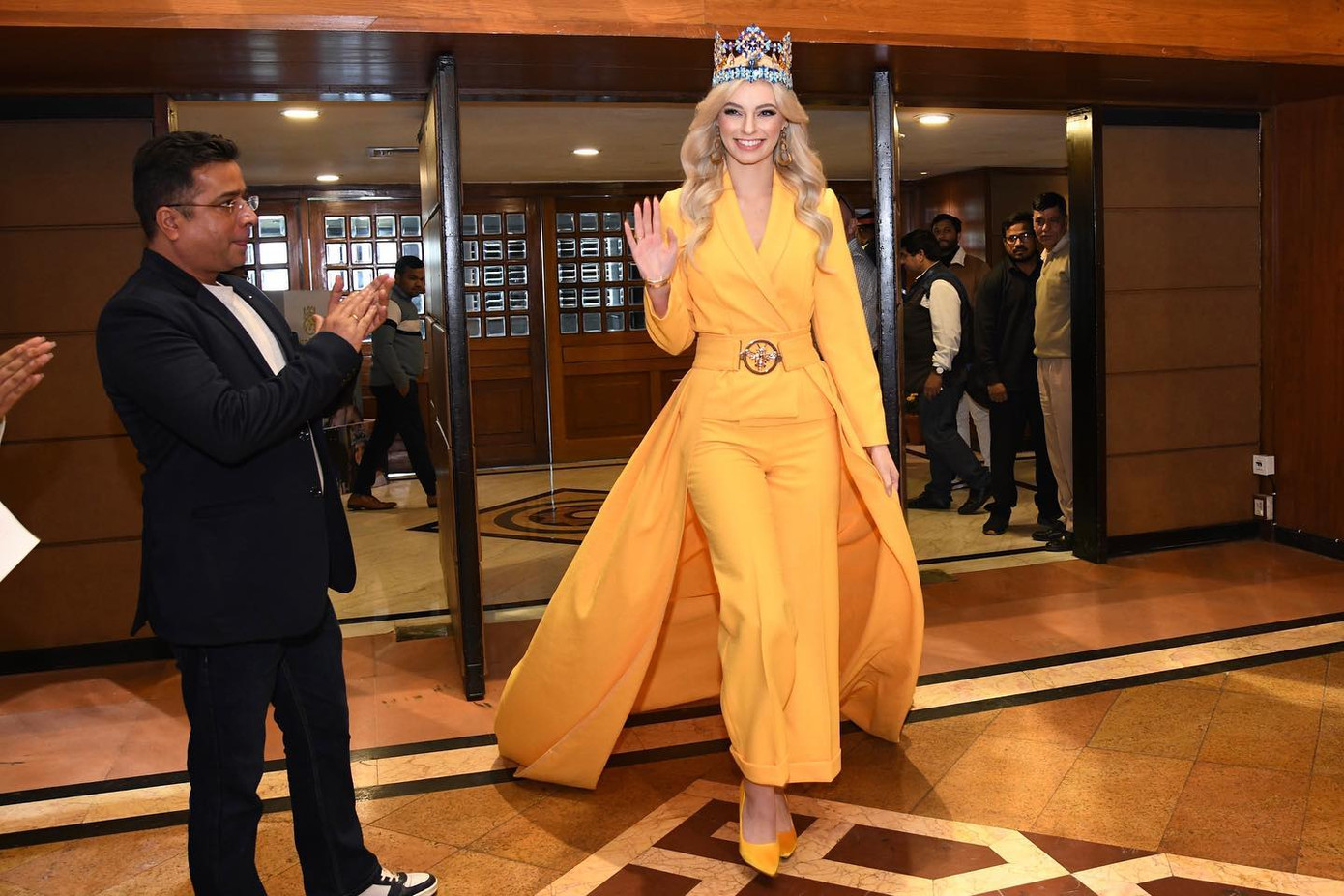 Karolina Bielawska tham dự họp báo ở Ấn Độ hôm 9/2. Karolina Bielawska tham dự họp báo ở Ấn Độ hôm 9/2.