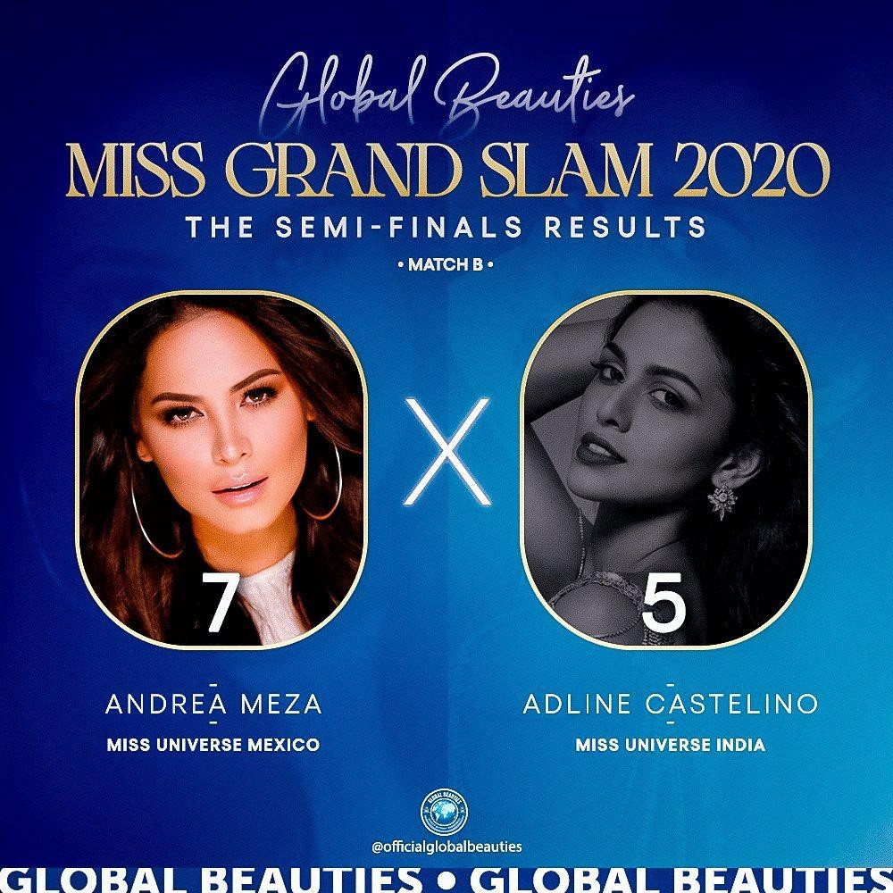 Andrea Meza đã giành chiến thắng trước người đẹp Adline Castelino (Á hậu 3 Hoa hậu Hoàn vũ 2020) với điểm số tương đương là 7-5.