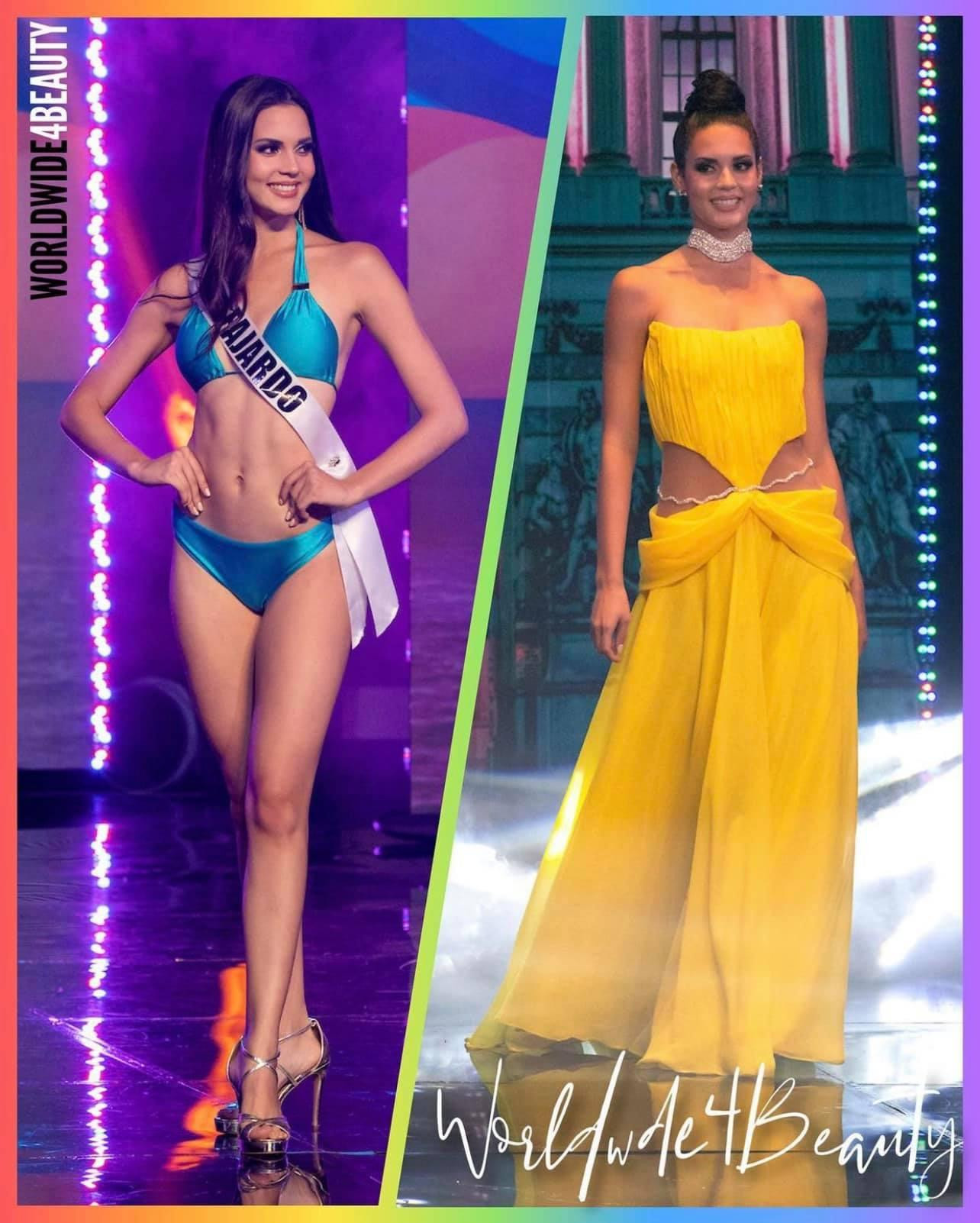 Người đẹp bang Fajardo không chỉ sở hữu hình thể săn chắc, gợi cảm mà còn gây chú ý khi diện bộ váy dạ hội màu vàng cắt xẻ táo bạo trong phần thi trang phục dạ hội.