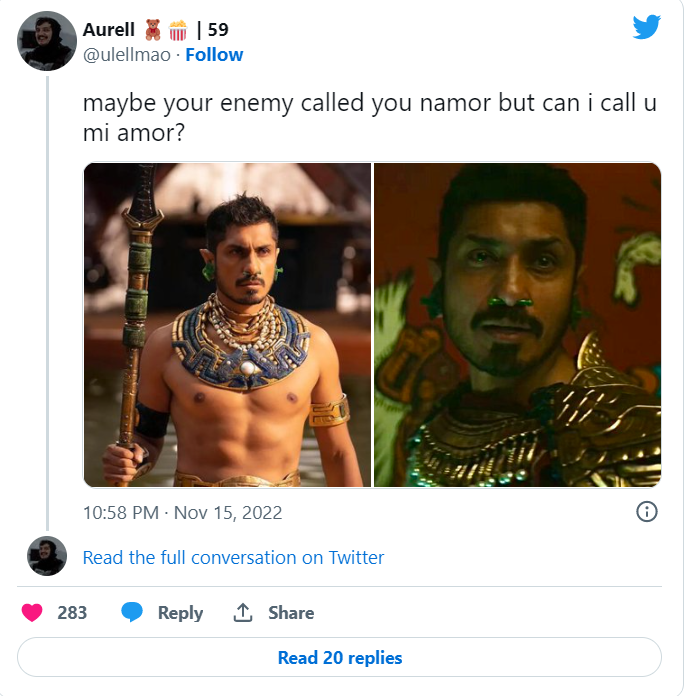 "Có thể kẻ thù gọi anh là Namor nhưng em gọi anh là Mi Amor (tình yêu của em) được không?" "Có thể kẻ thù gọi anh là Namor nhưng em gọi anh là Mi Amor (tình yêu của em) được không?"