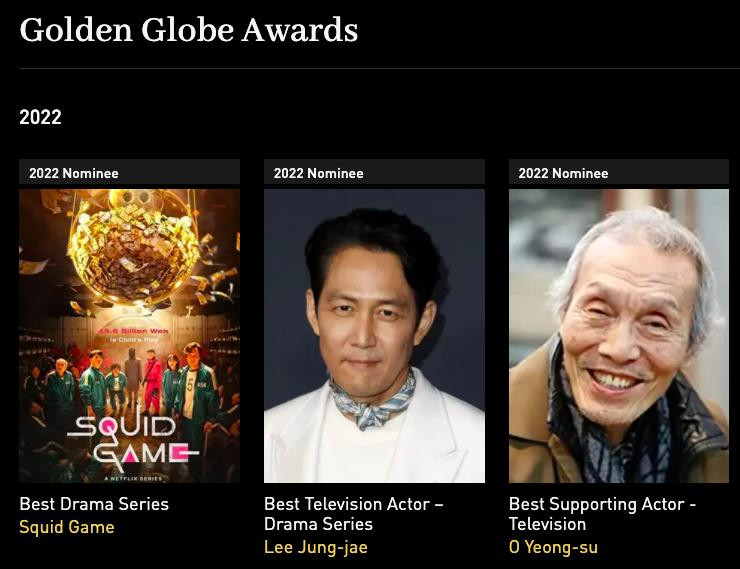 Sự góp mặt của "Squid Game" là điểm đáng chú ý nhất trong dàn đề cử này. - Nguồn: Mothership Sự góp mặt của "Squid Game" là điểm đáng chú ý nhất trong dàn đề cử này. - Nguồn: Mothership