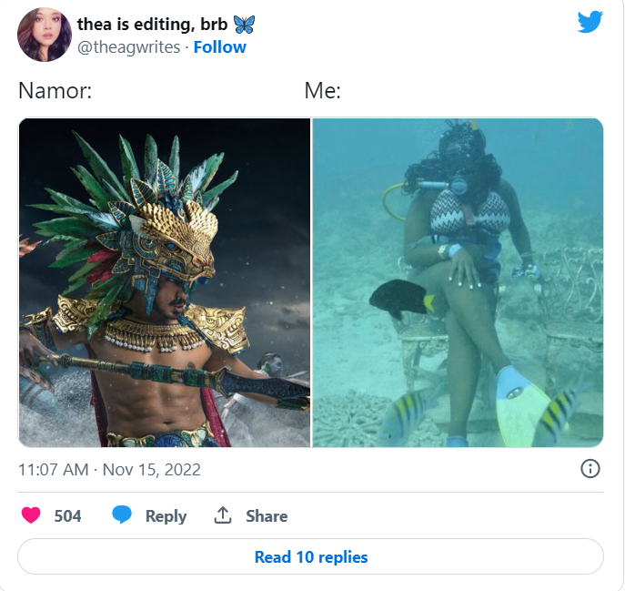 "Tôi xuống biển trộm vibranium để Namor đến bắt tôi xuống Talokan cùng anh ấy." "Tôi xuống biển trộm vibranium để Namor đến bắt tôi xuống Talokan cùng anh ấy."