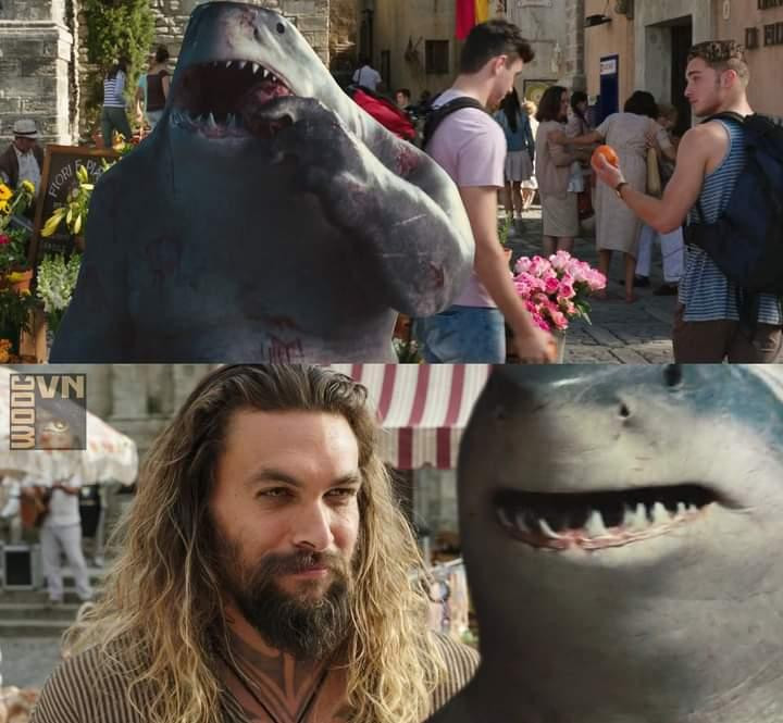King Shark trông rất "hợp lý" khi "sánh đôi" với Aquaman. King Shark trông rất "hợp lý" khi "sánh đôi" với Aquaman.