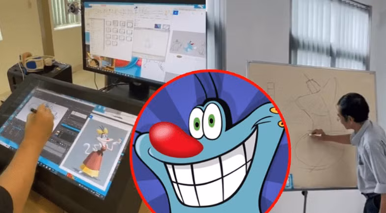 Các họa sĩ Việt Nam trong quá trình thực hiện một câu chuyện mới của Oggy. - Nguồn: Game4V