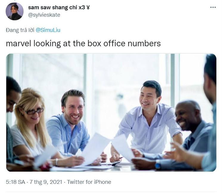 ...thì người hâm mộ cũng theo hết mình! (tạm dịch: "Đây là Marvel khi nhìn vào doanh thu (của 'Shang-Chi')"). (Nguồn: Twitter) ...thì người hâm mộ cũng theo hết mình! (tạm dịch: "Đây là Marvel khi nhìn vào doanh thu (của 'Shang-Chi')"). (Nguồn: Twitter)