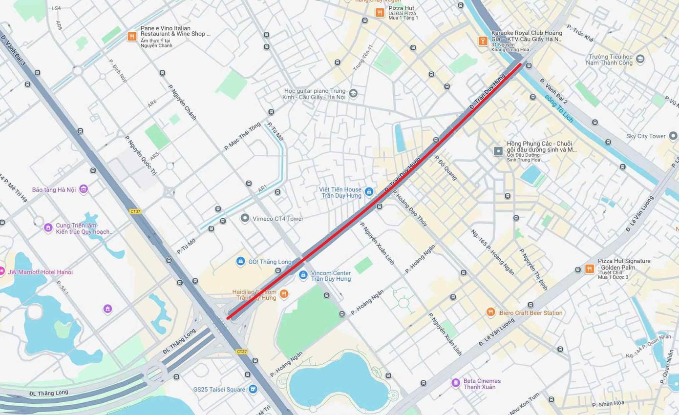 Vị trí tuyến đường Trần Duy Hưng trên bản đồ. Ảnh: Google maps. Vị trí tuyến đường Trần Duy Hưng trên bản đồ. Ảnh: Google maps.