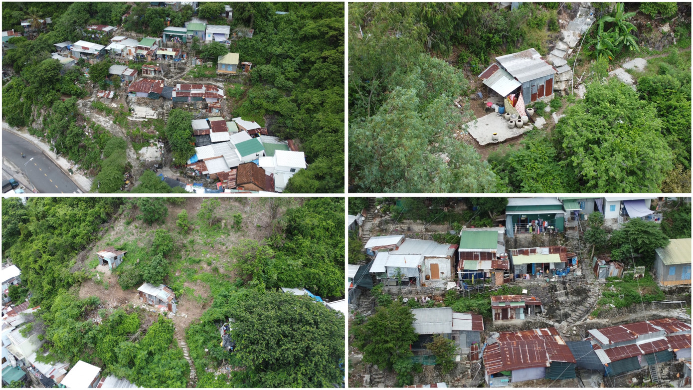 Nhiều căn nhà tạm bợ bên vách núi ở Vĩnh Trường tiềm ẩn nhiều nguy hiểm sạt lở khi mưa lớn.