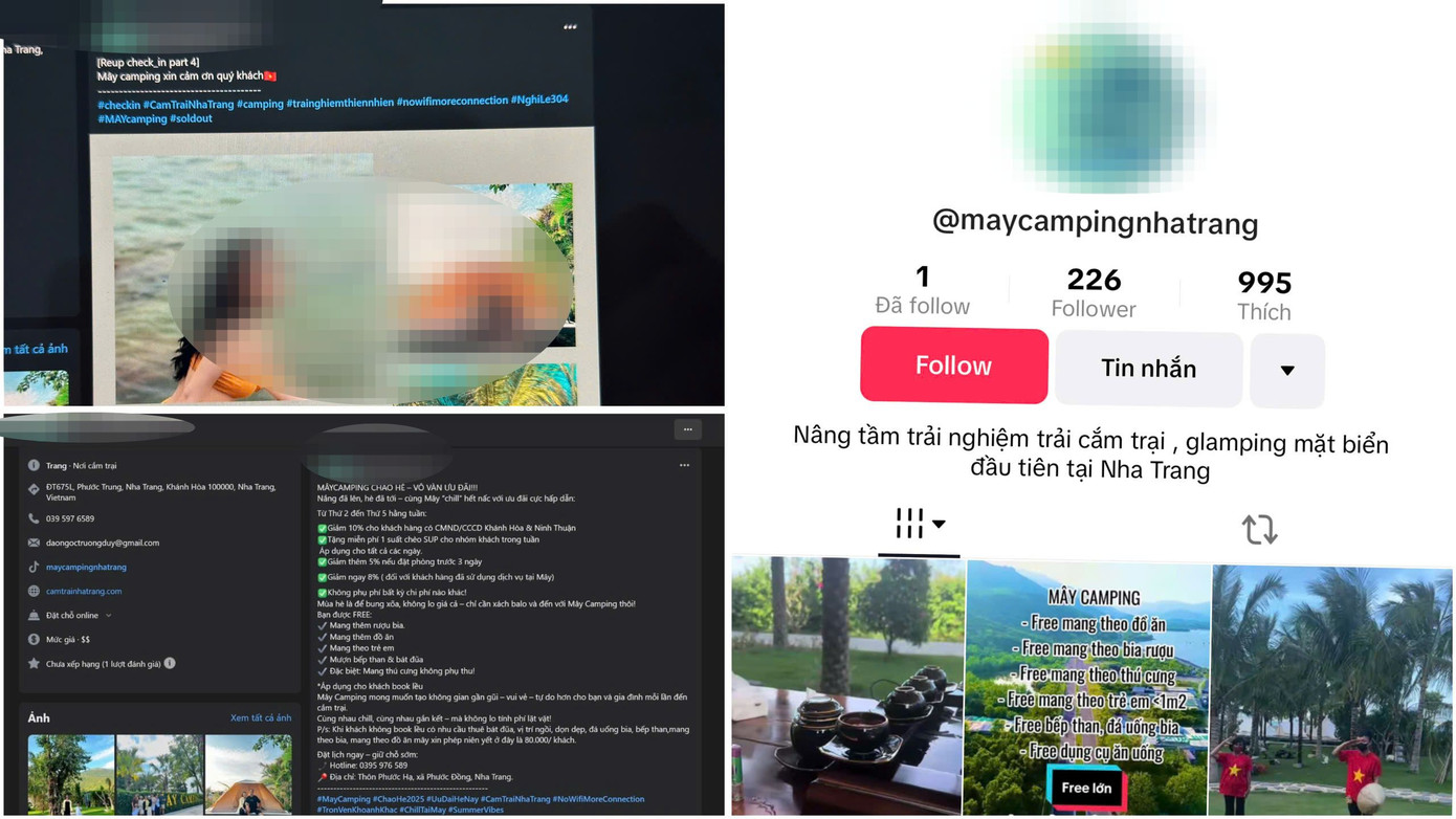 Trên trang fanpage Mây Camping Nha Trang đăng tải những hình ảnh đoàn du khách đến tham quan, trải nghiệm dịch vụ. Ảnh: MXH.