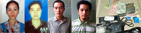 Các đối tượng bị khởi tố và tang vật tổ chức đánh bạc