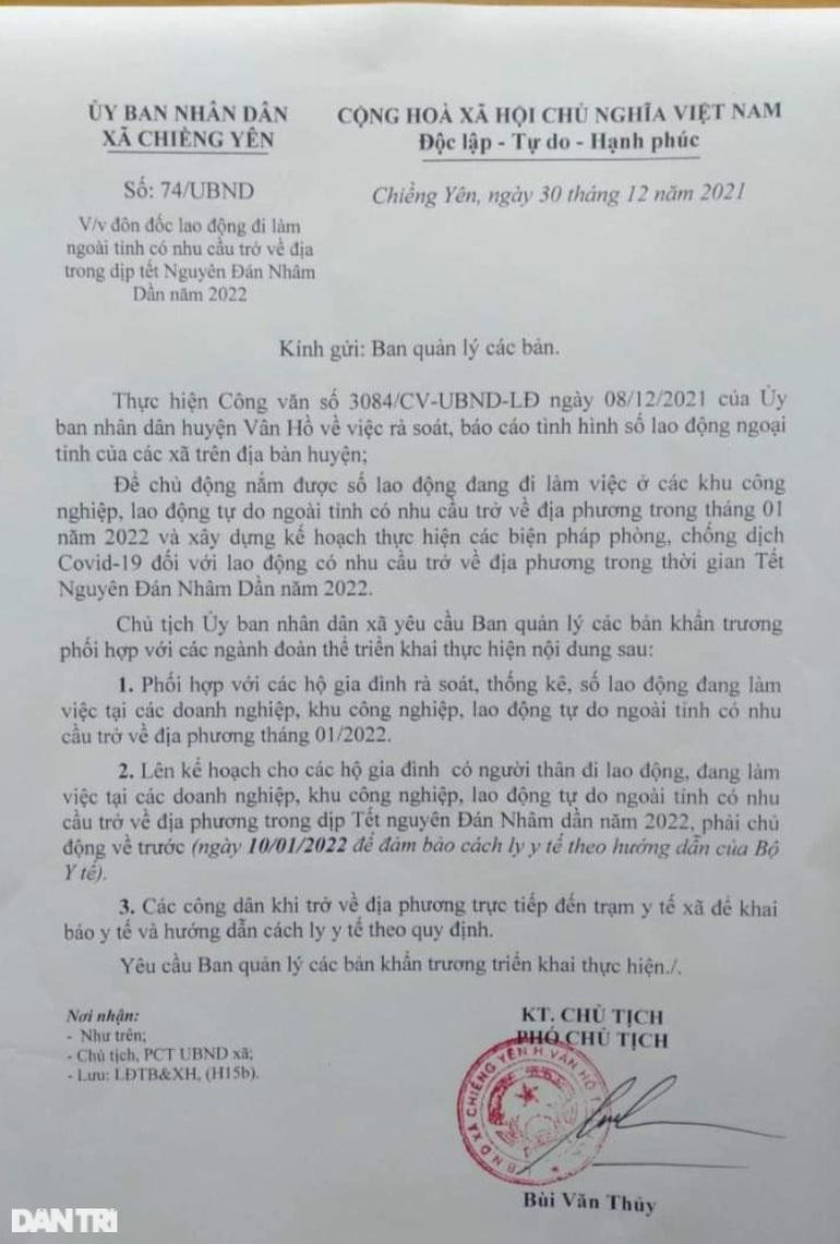 Văn bản của UBND xã Chiềng Yên, huyện Vân Hồ, tỉnh Sơn La về cách lý lao động đang gây ra sự quan tâm của dư luận