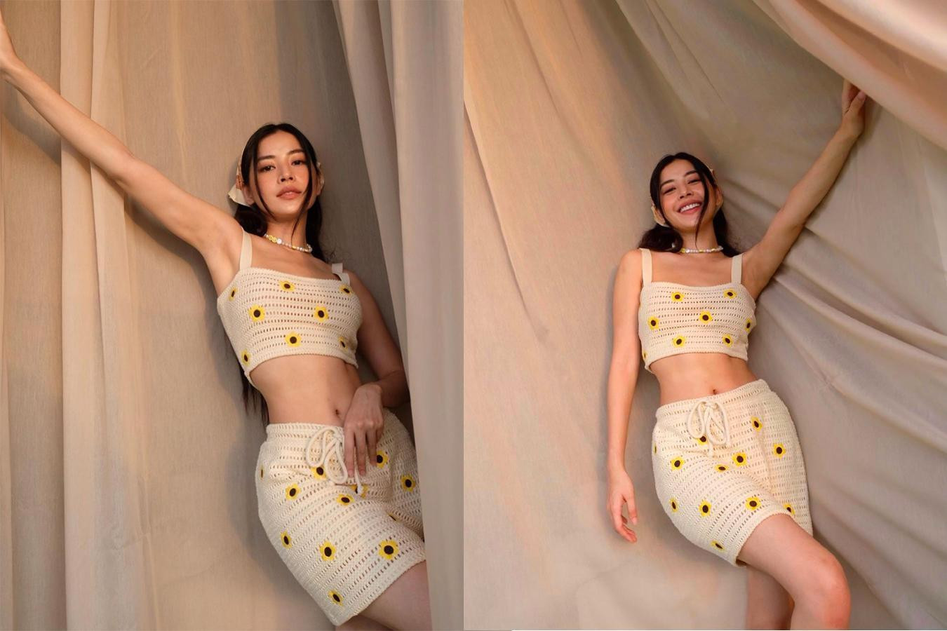 Diện set đồ len móc có họa tiết hoa hướng dương, Chipu khoe trọn vòng eo săn chắc "toàn múi" của mình khiến netizen ngưỡng mộ.