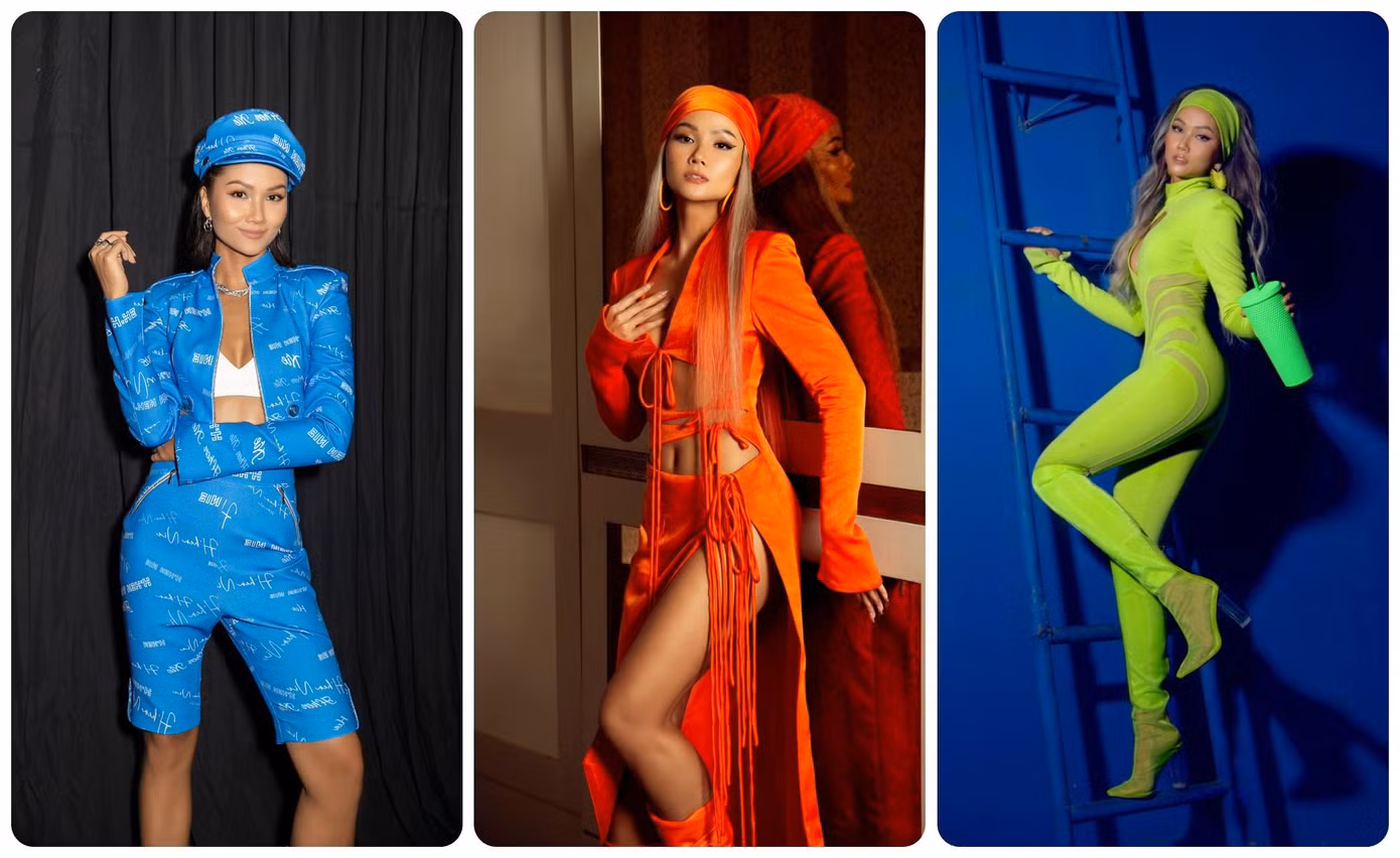 Hoa hậu H'Hen Niê cân mọi loại trang phục có gam màu neon. Hoa hậu H'Hen Niê cân mọi loại trang phục có gam màu neon.