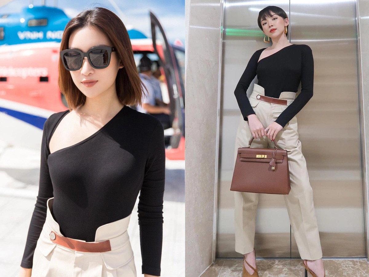 Khi diện set đồ công sở như Hoa hậu Đỗ Mỹ Linh, Tóc Tiên phối thêm phụ kiện cùng tông màu để bộ đồ bớt đơn điệu. Khi diện set đồ công sở như Hoa hậu Đỗ Mỹ Linh, Tóc Tiên phối thêm phụ kiện cùng tông màu để bộ đồ bớt đơn điệu.