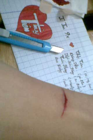 Một trong những bức ảnh rạch tay của nam sinh cuồng mộ ca sỹ Thủy Tiên. Một trong những bức ảnh rạch tay của nam sinh cuồng mộ ca sỹ Thủy Tiên