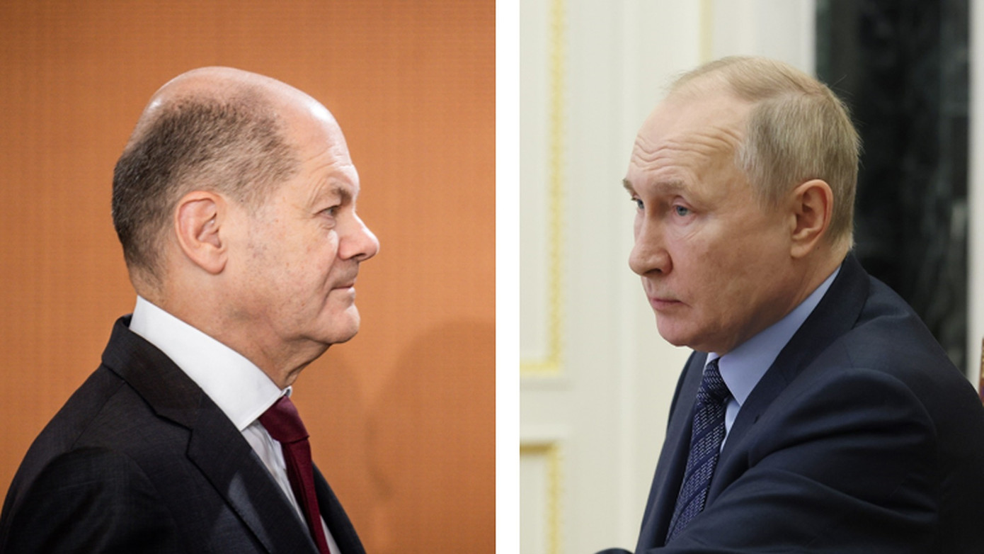 Thủ tướng Đức Olaf Scholz và Tổng thống Nga Vladimir Putin. (Ảnh: DPA)