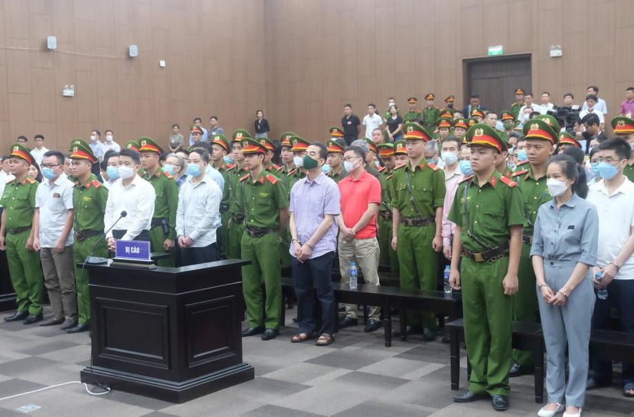 Các bị cáo vụ án Chuyến bay giải cứu tại phiên sơ thẩm. Các bị cáo vụ án Chuyến bay giải cứu tại phiên sơ thẩm.