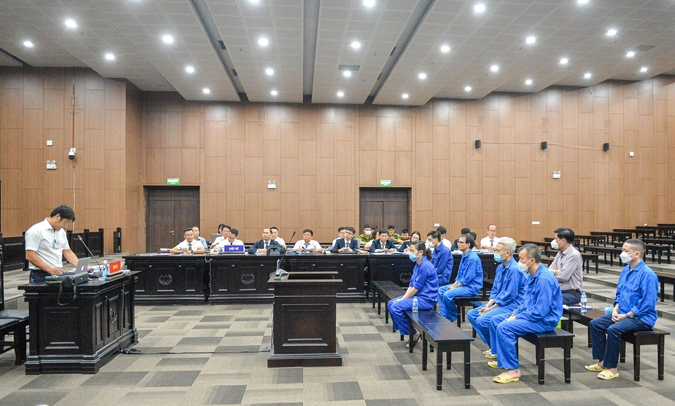 Nhóm bị cáo tại phiên tòa. Nhóm bị cáo tại phiên tòa.