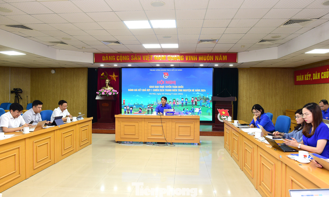 Điểm cầu trung ương Hội nghị giao ban toàn quốc đánh giá kết quả đợt 1 Chiến dịch Thanh niên tình nguyện Hè năm 2024. Ảnh: Xuân Tùng