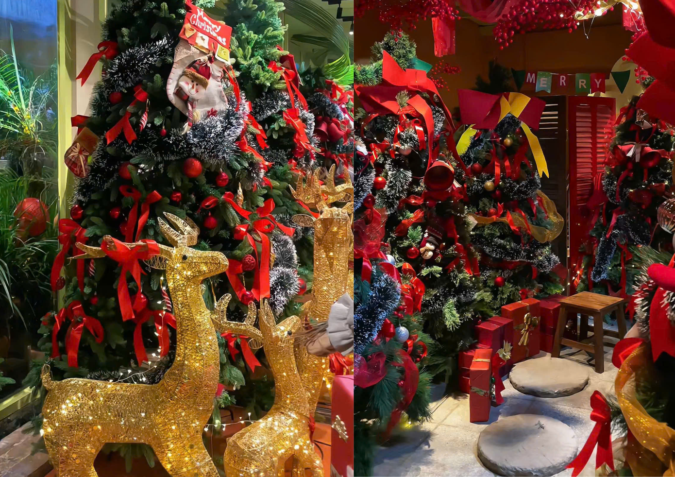 Không gian quán cà phê ở đường Nguyễn Đình Chiểu trang trí với tông màu đỏ ấm áp.