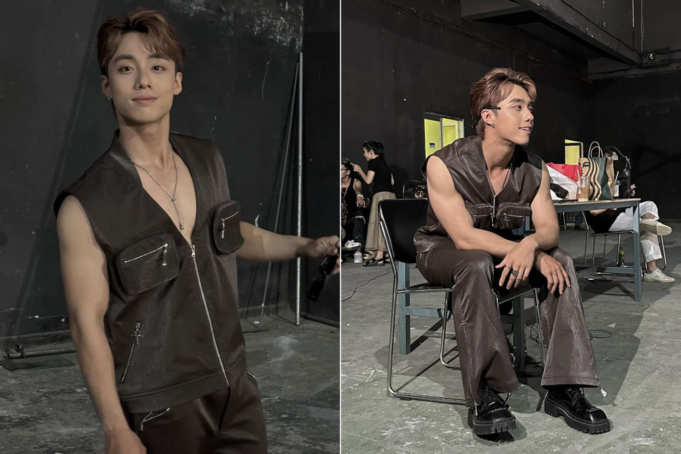 Hải Đăng Doo nổi bật vẻ điển trai cùng body cuốn hút khi diện áo gile lửng và quần ống vảy được làm từ chất liệu gia da nhăn với hiệu ứng ánh tráng gương mờ vừa tôn dáng, vừa mang đến sự thoải mái và tự tin. Hải Đăng Doo nổi bật vẻ điển trai cùng body cuốn hút khi diện áo gile lửng và quần ống vảy được làm từ chất liệu gia da nhăn với hiệu ứng ánh tráng gương mờ vừa tôn dáng, vừa mang đến sự thoải mái và tự tin.