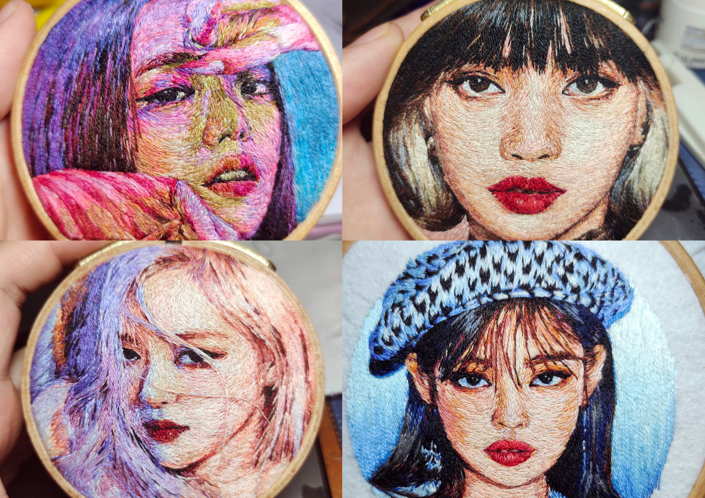 Tác phẩm tranh thêu hình chân dung nhóm nhạc BLACKPINK.