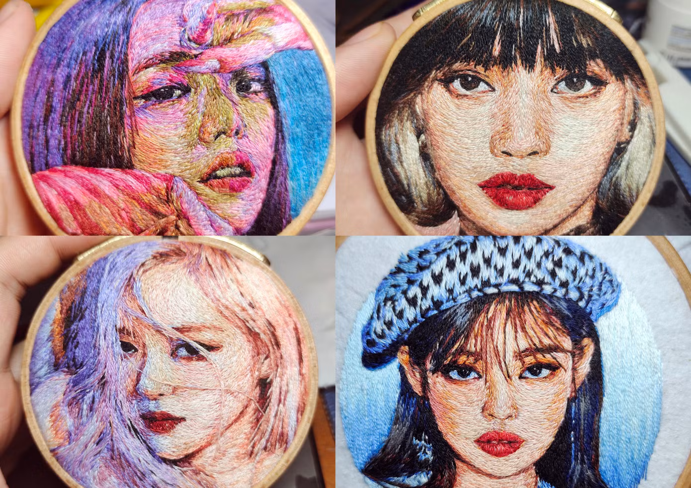 Tác phẩm tranh thêu hình chân dung nhóm nhạc BLACKPINK. Tác phẩm tranh thêu hình chân dung nhóm nhạc BLACKPINK.