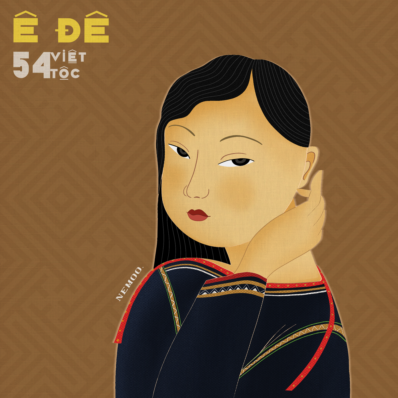 Dân tộc Ê Đê mặc trang phục truyền thống với màu chàm đen, họa tiết hoa văn gồm màu đỏ, xanh, vàng, trắng. Dân tộc Ê Đê mặc trang phục truyền thống với màu chàm đen, họa tiết hoa văn gồm màu đỏ, xanh, vàng, trắng.