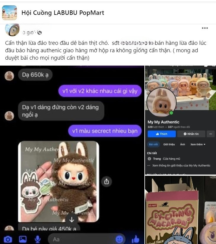 Những bài đăng cảnh báo tránh mua nhầm hàng giả được đăng tải trong các hội, nhóm về Labubu.