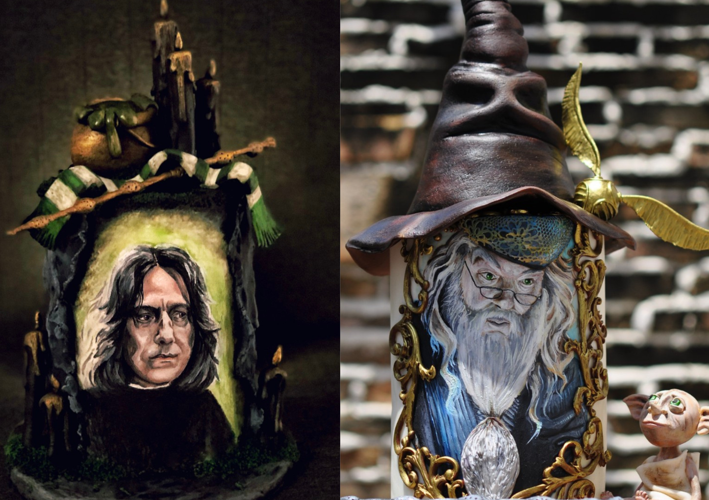 Tác phẩm bánh nghệ thuật tạo hình thầy Snape và hiệu trưởng Albus Dumbledore trong phim Harry Potter. Tác phẩm bánh nghệ thuật tạo hình thầy Snape và hiệu trưởng Albus Dumbledore trong phim Harry Potter.