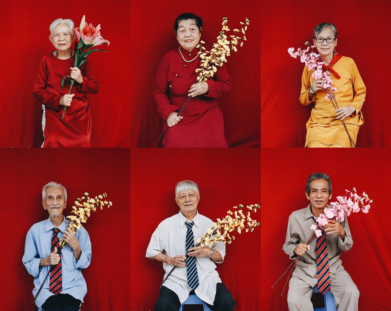 Hình ảnh Tết của các ông, bà tại trung tâm nuôi dưỡng người già và trẻ em mồ côi Long Xuyên (An Giang) do Sơn và nhóm chụp tặng.