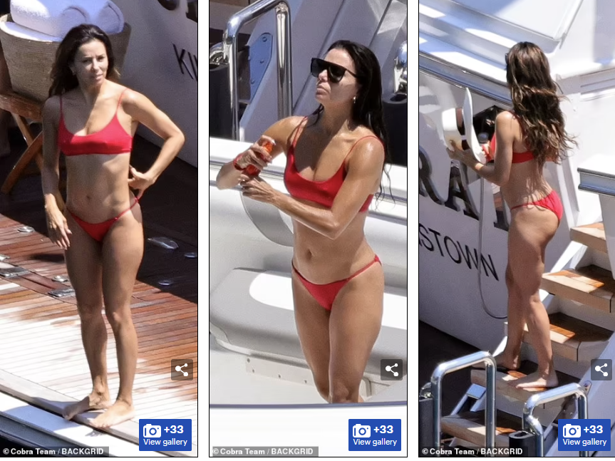 Eva Longoria nóng bỏng trong bộ áo tắm 2 mảnh màu đỏ rực rỡ. Cô nổi lên qua series phim truyền hình "Những bà nội trợ kiểu Mỹ" gần 20 năm trước. Đây có lẽ vai diễn đình đám nhất của mỹ nhân 7x trong suốt sự nghiệp diễn xuất của mình.