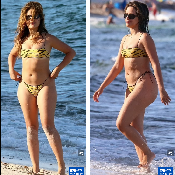 Vóc dáng của Camila Cabello vẫn tròn đầy mũm mĩm nhưng dường như cô có gầy hơn so với thời điểm cô xuất hiện với áo tắm trong kỳ nghỉ ở Capri (Italy) cuối tháng 5 vừa qua.