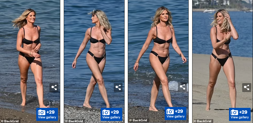 Rất nhiều hình ảnh áo tắm của ngôi sao sân khấu một thời ở xứ sở sương mù. Bộ áo tắm 2 mảnh màu đen càng tôn thân hình nóng bỏng của cô.