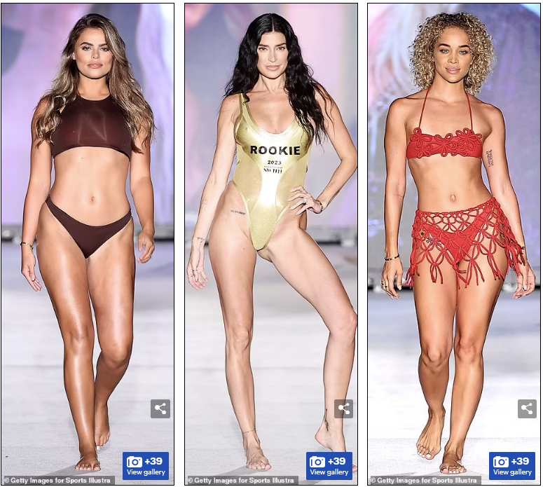 Ba nàng mẫu hot hàng đầu làng thời trang, từ trái qua: Brooks Nader, Nicole Williams English, và Jasmine Sanders tỏa dáng trên sàn catwalk khi trình diễn cho tạp chí áo tắm danh tiếng Sports Illustrated Swimsuit trong khuôn khổ Tuần lễ thời trang áo tắm Miami (14-21/7). Ba nàng mẫu hot hàng đầu làng thời trang, từ trái qua: Brooks Nader, Nicole Williams English, và Jasmine Sanders tỏa dáng trên sàn catwalk khi trình diễn cho tạp chí áo tắm danh tiếng Sports Illustrated Swimsuit trong khuôn khổ Tuần lễ thời trang áo tắm Miami (14-21/7).