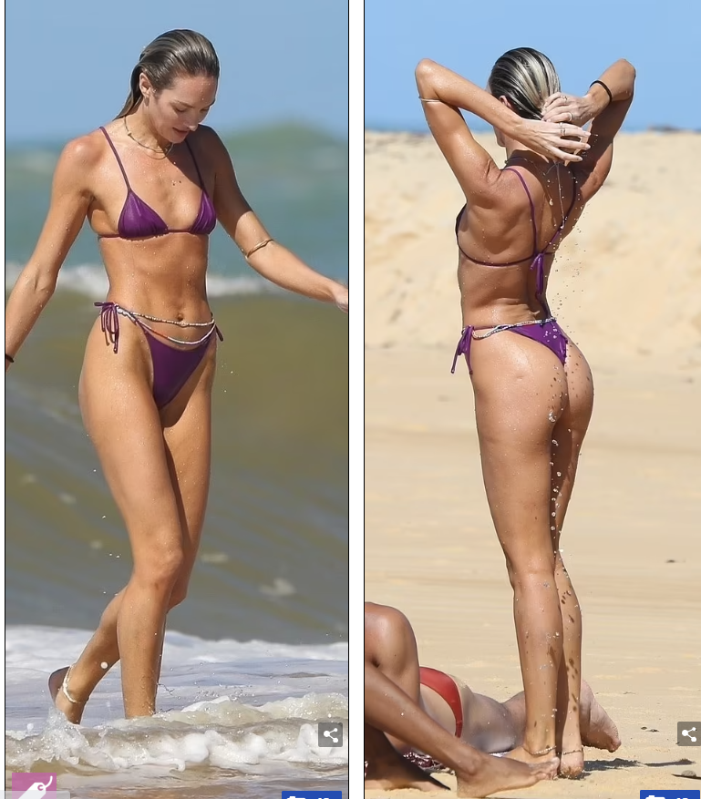 Candice Swanepoel diện bộ áo tắm 2 mảnh màu tím đậm tuyệt đẹp, tôn vóc dáng săn chắc đẹp như tượng tạc với chiều cao 1m77.