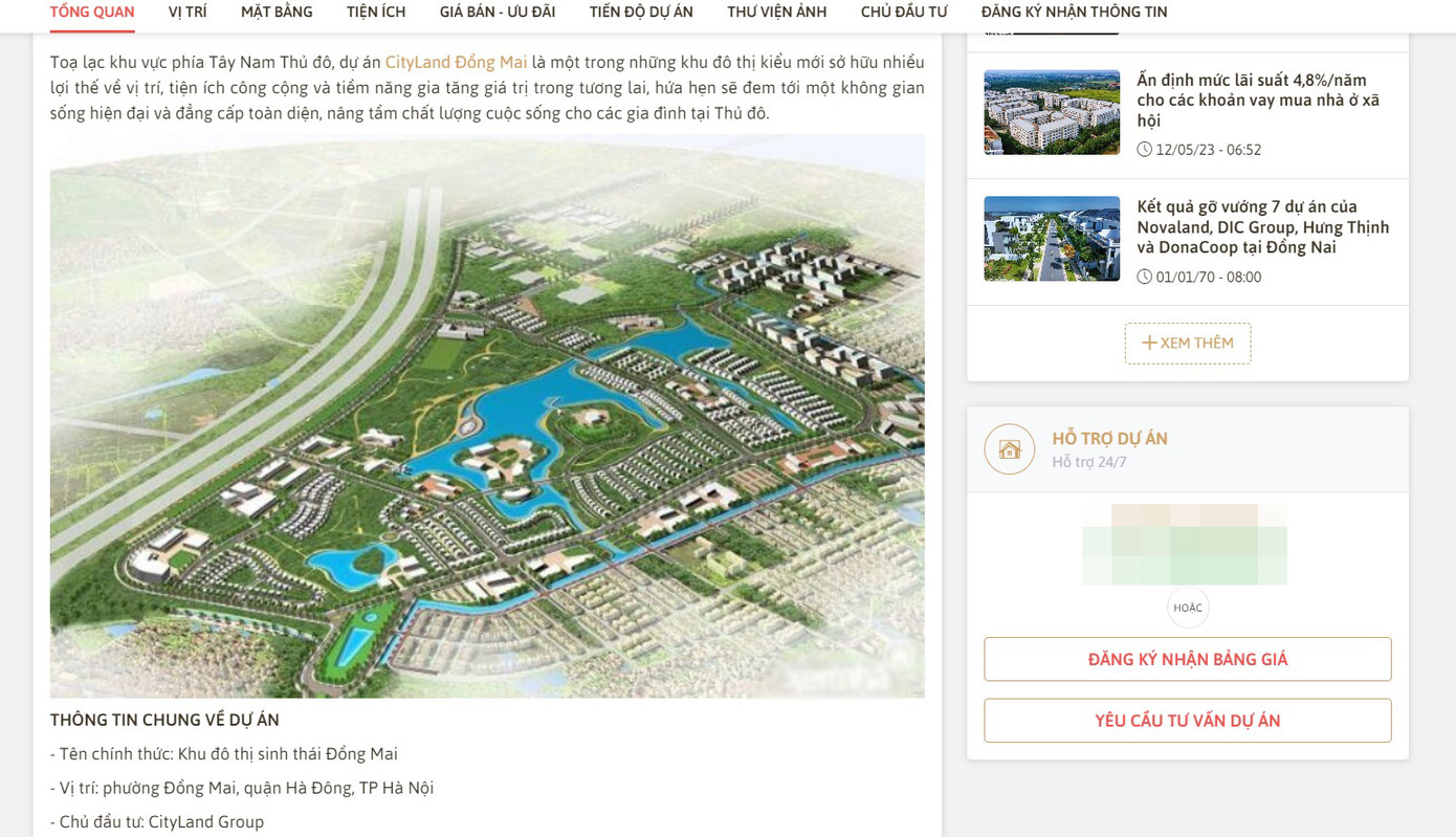 Trên nhiều website, dự án được giới thiệu với cái tên mới là CityLand Đồng Mai. Ảnh chụp màn hình. Trên nhiều website, dự án được giới thiệu với cái tên mới là CityLand Đồng Mai. Ảnh chụp màn hình.