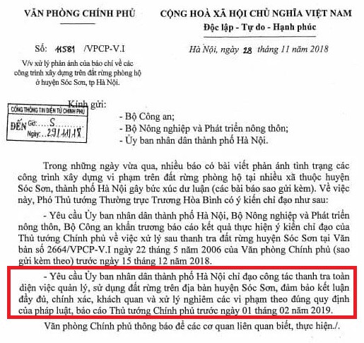 Phó Thủ tướng chỉ đạo thanh tra toàn diện đất rừng Sóc Sơn ảnh 1