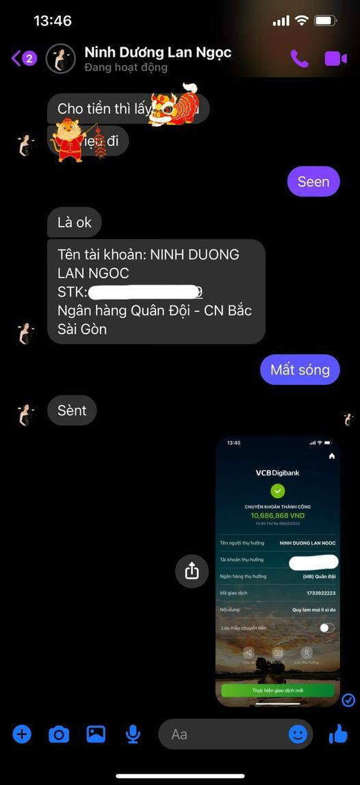 Hình ảnh chàng ca sĩ gửi tiền mừng tuổi Ninh Dương Lan Ngọc gây sốt cộng đồng mạng. Hình ảnh chàng ca sĩ gửi tiền mừng tuổi Ninh Dương Lan Ngọc gây sốt cộng đồng mạng.