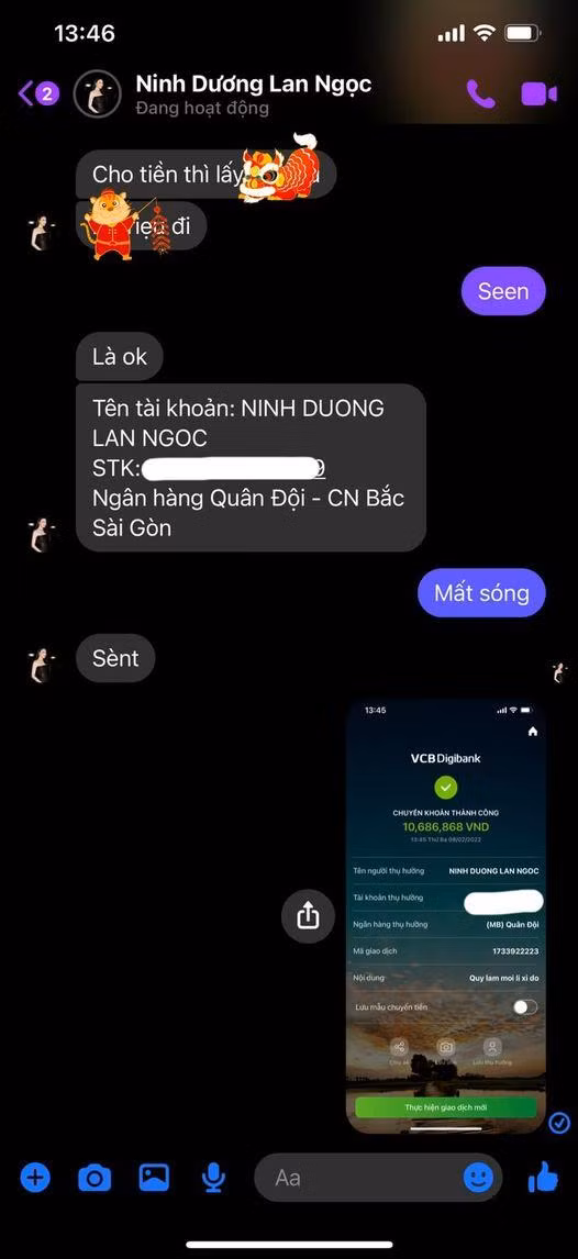 Hình ảnh chàng ca sĩ gửi tiền mừng tuổi Ninh Dương Lan Ngọc gây sốt cộng đồng mạng.