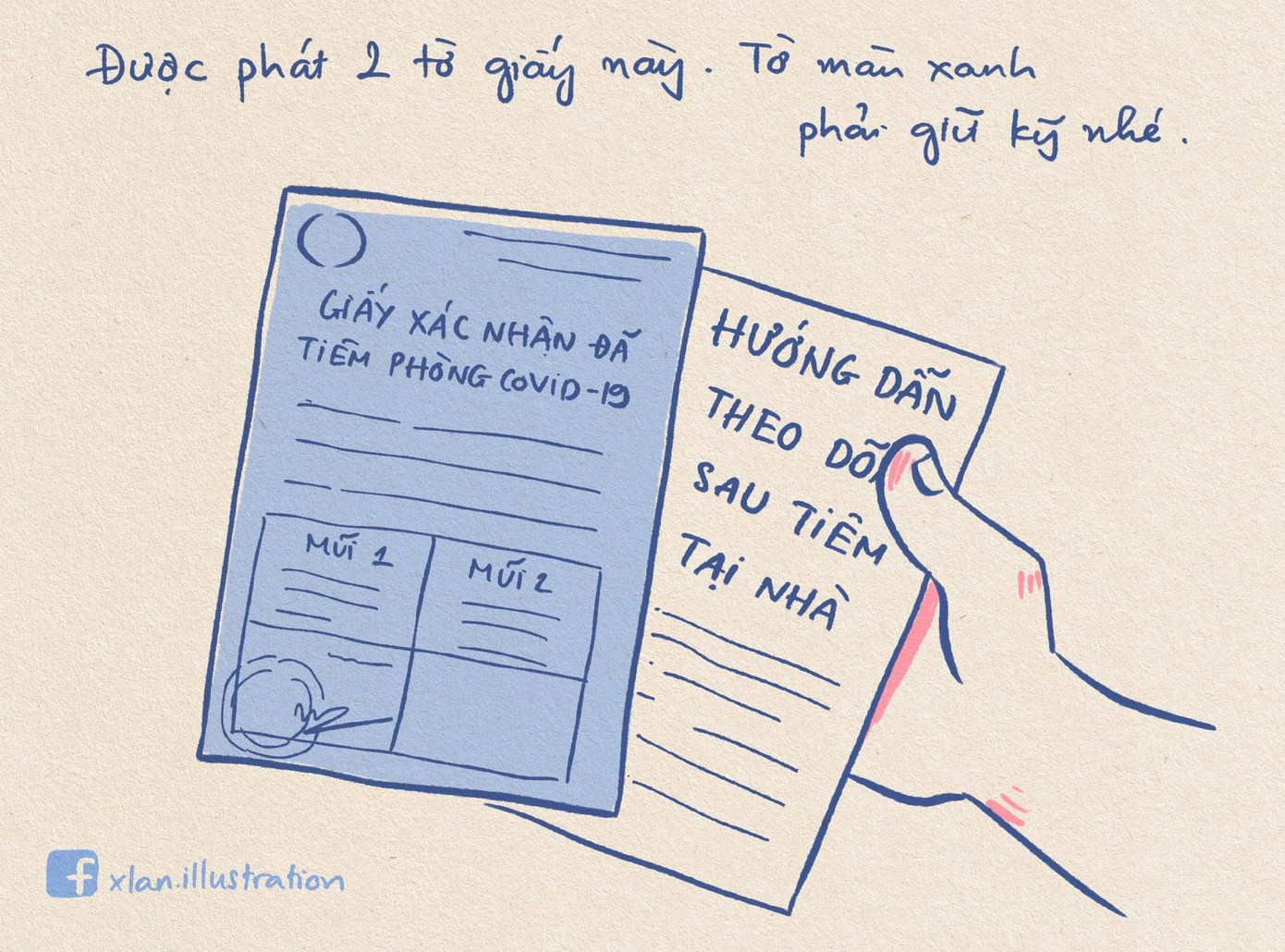 Tờ xanh là giấy xác nhận phải có khi bạn đi tiêm mũi 2.
