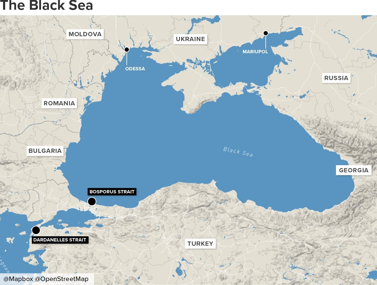 Hai eo biển của Thổ Nhĩ Kỳ dẫn vào Biển Đen. Bản đồ: CNBC