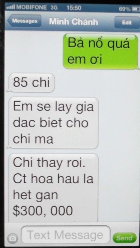 Minh Chánh cho biết đã bán giải Hoa hậu Phu nhân Người Việt Thế giới cho Thu Hoài giá 85.000 USD và sẽ tính giá 