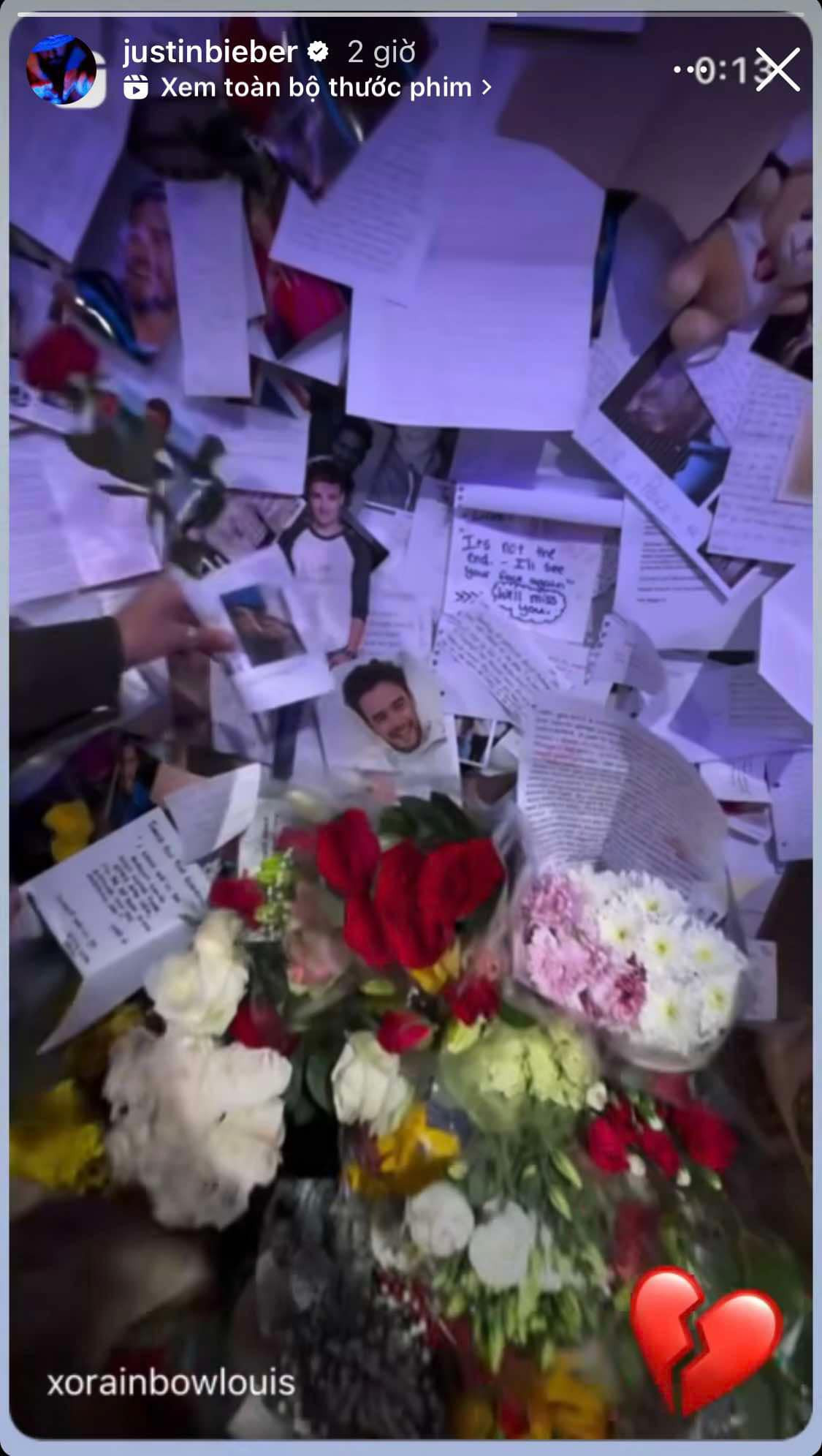 Justin Bieber chia sẻ đoạn video tại buổi tưởng nhớ Liam Payne.