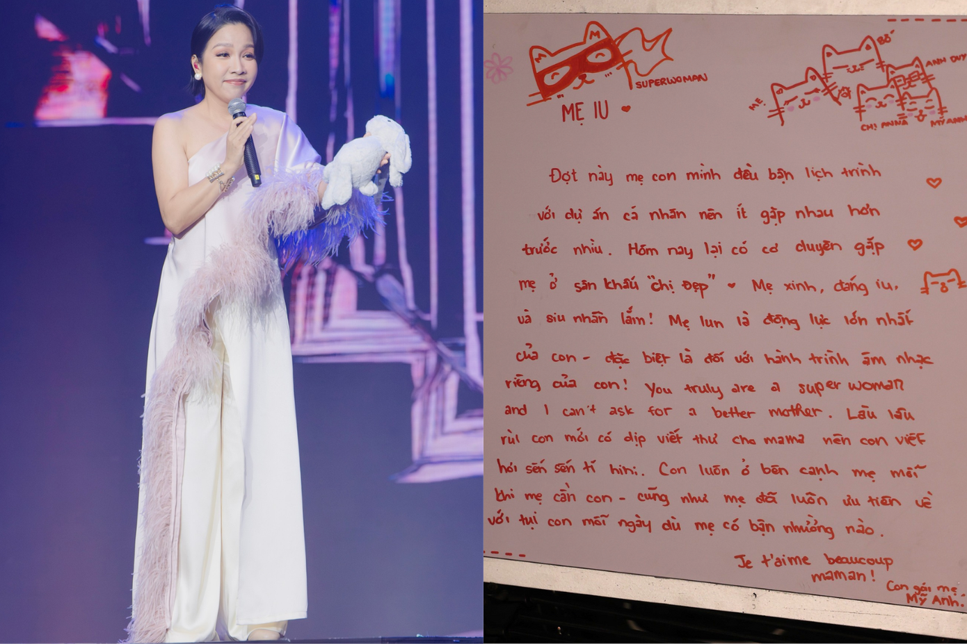 Đội trưởng Mỹ Linh không giấu được sự nghẹn ngào khi thấy con gái Mỹ Anh xuất hiện để ủng hộ. Đội trưởng Mỹ Linh không giấu được sự nghẹn ngào khi thấy con gái Mỹ Anh xuất hiện để ủng hộ.