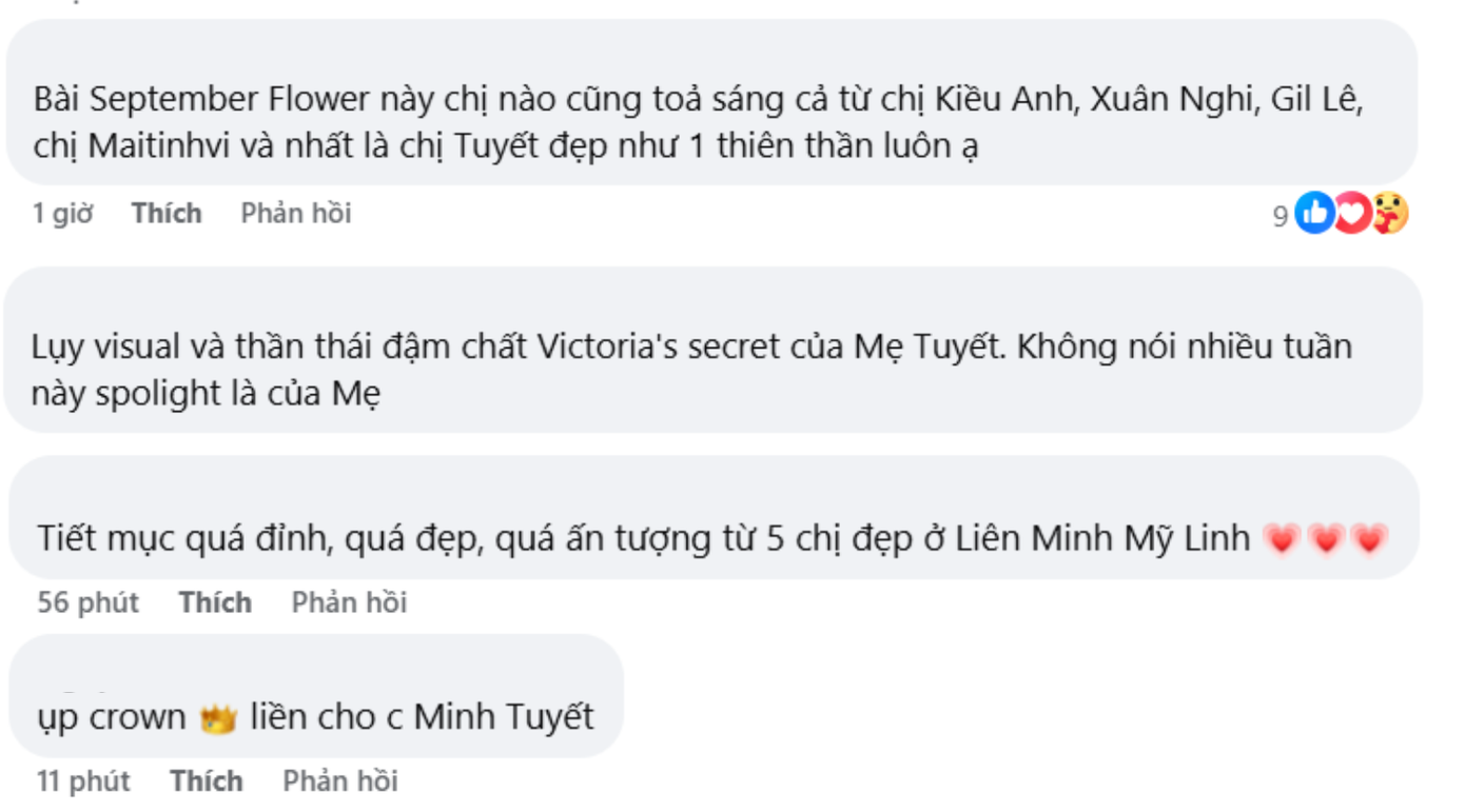 Nhiều khán giả "u mê không lối thoát" trước màn trình diễn của Chị đẹp Minh Tuyết. Nhiều khán giả "u mê không lối thoát" trước màn trình diễn của Chị đẹp Minh Tuyết.
