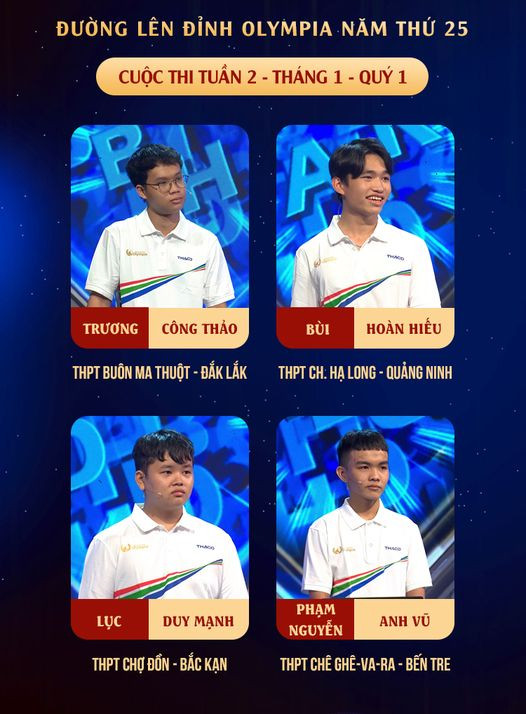 Bốn thí sinh hứa hẹn tạo nên một trận đấu vô cùng hấp dẫn. Nguồn: Fanpage Đường Lên Đỉnh Olympia