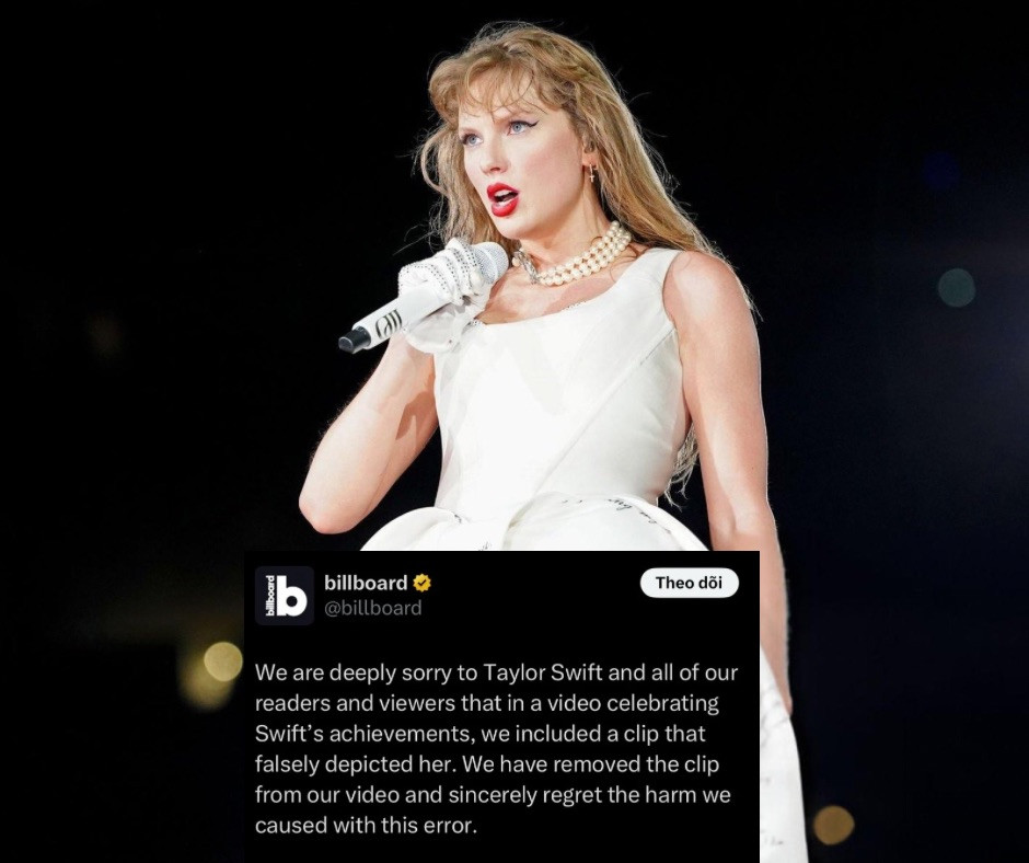 Billboard đưa ra lời xin lỗi tới Taylor Swift. Billboard đưa ra lời xin lỗi tới Taylor Swift.