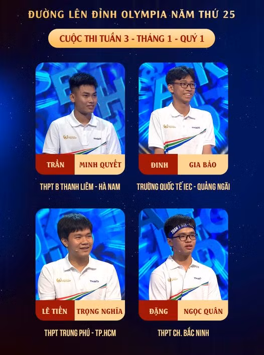 Trận thi Tuần 3 giữa các thí sinh "nặng ký". Nguồn: Fanpage Đường Lên Đỉnh Olympia Trận thi Tuần 3 giữa các thí sinh "nặng ký". Nguồn: Fanpage Đường Lên Đỉnh Olympia