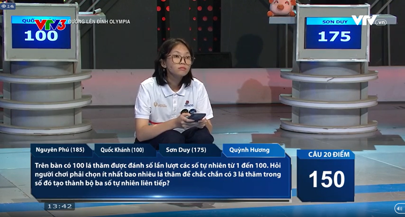 Quỳnh Hương chiến đấu tới những câu hỏi cuối cùng, đồng hạng Nhì. Quỳnh Hương chiến đấu tới những câu hỏi cuối cùng, đồng hạng Nhì.