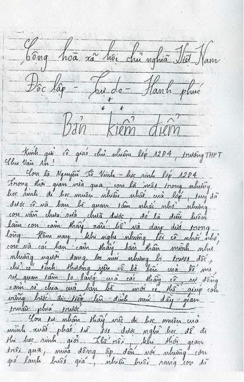 Bản kiểm điểm được đăng tải trên mạng. . Bản kiểm điểm được đăng tải trên mạng.